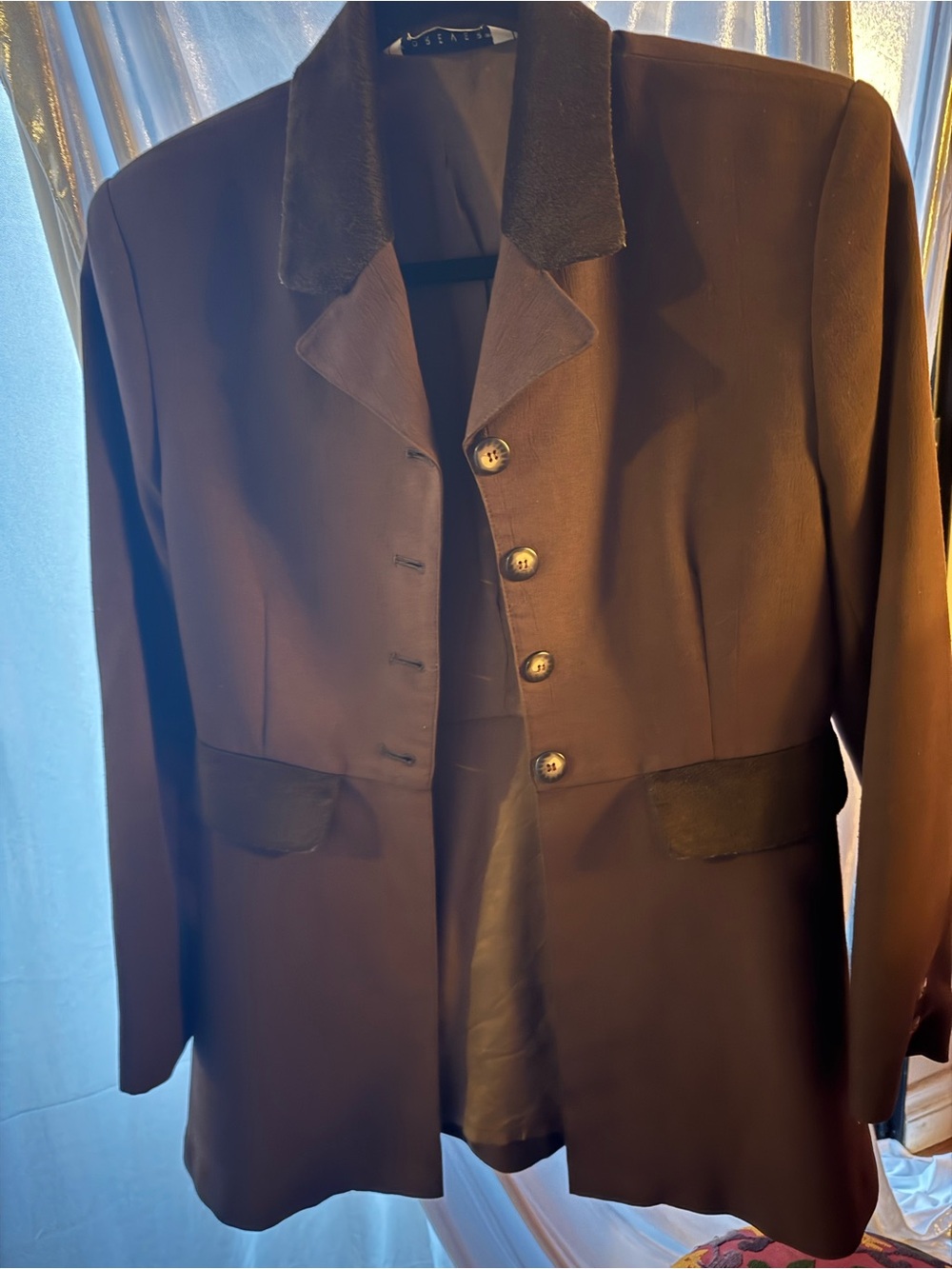Classic Women's Dark Brown Blazer with Velvet Trim - Picture 10 of 10